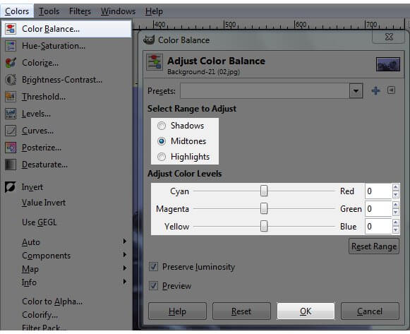Manual white balance with Gimp