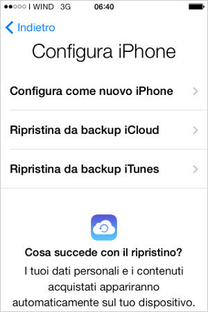 Configura come nuovo o ripristina backup