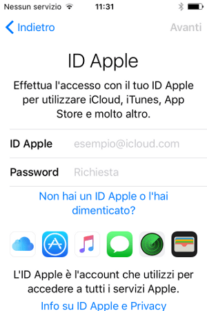 Selezionare account Apple