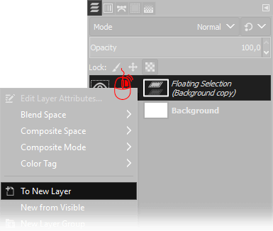 Gimp floating layer to new layer