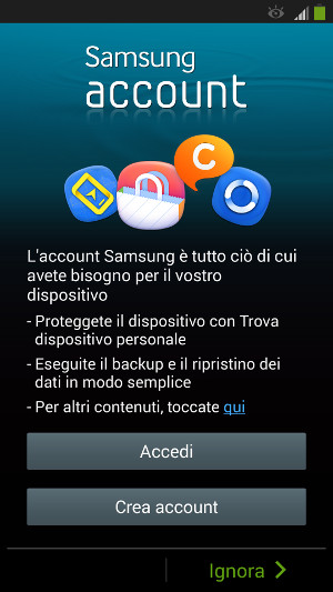 Creare account samsung