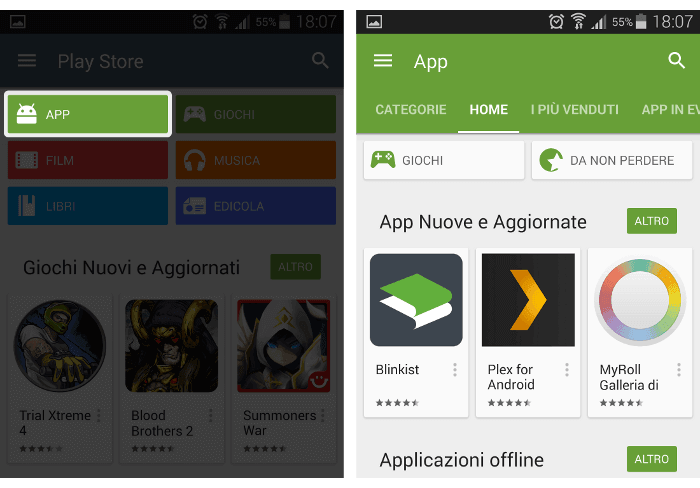 play store sezione app