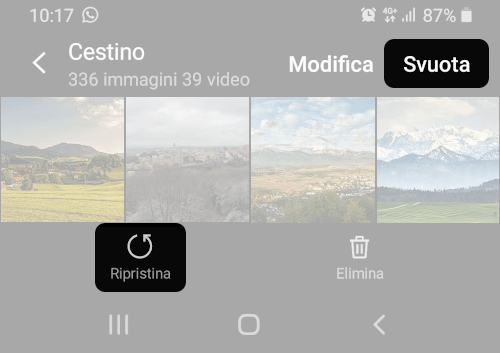 selezionare ripristina per recuperare le foto cancellate