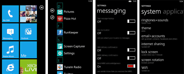 interfaccia di windows phone screenshot