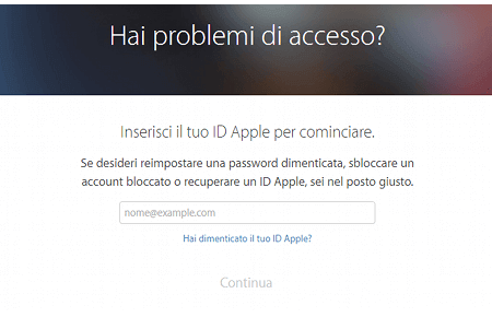 Inserire ID Apple