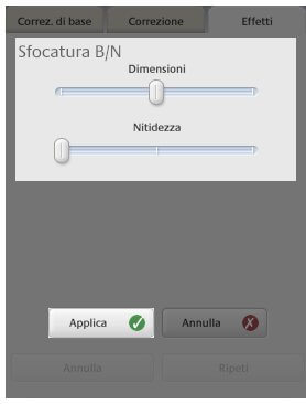 Impostazione dimensioni sfocatura bianco e nero