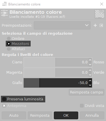 regolare bilanciamento colore con Gimp