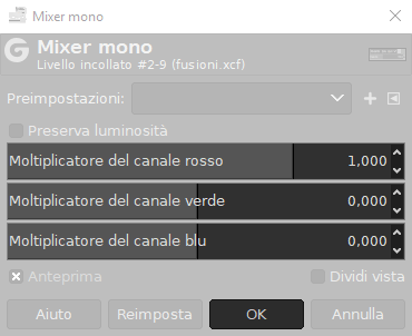 Configurazione mixer mono con Gimp