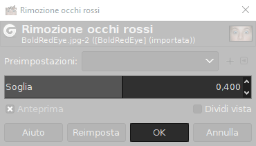 Impostazione strumento rimozione occhi rossi