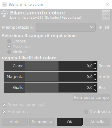 Bilanciamento colore con Gimp