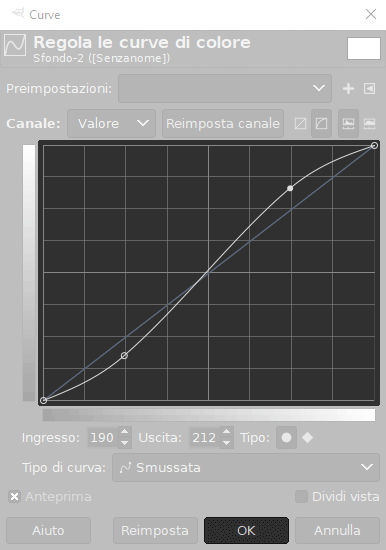 Colori, curva di contrasto con Gimp