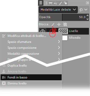 Fondi in basso modalità luce debole 50% con Gimp