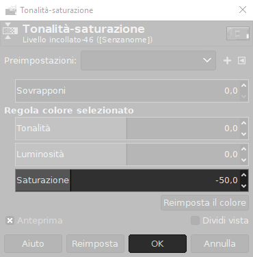 Riduci la saturazione di 50 con Gimp